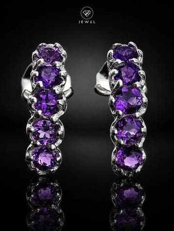 Natuurlijke amethist oorbellen - 925 sterlingzilver -, Antiek en Kunst
