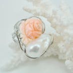 Koraal - Zilver - Ring - Roze koraal en parel, Antiek en Kunst, Curiosa en Brocante