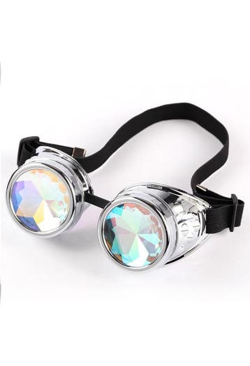 KIMU® Goggles Steampunk Bril Zilver Chroom Montuur Caleidosc, Ophalen of Verzenden, Nieuw, Feestartikel, Carnaval