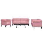 vidaXL 3-delige Loungeset fluweel roze, Huis en Inrichting, Banken | Bankstellen, Verzenden, Nieuw, Vierpersoons of meer, Stof