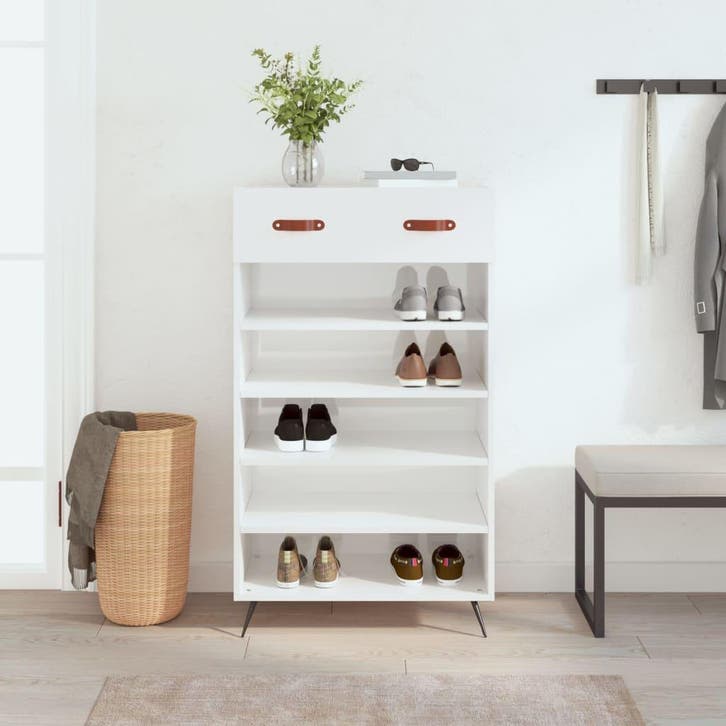 vidaXL Schoenenkast 60x35x105 cm bewerkt hout hoogglans wit, Huis en Inrichting, Kasten | Schoenenrekken, Nieuw, Verzenden