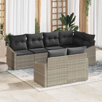 vidaXL Bankstel 7 st Lichtgrijs poly rattan, Tuin en Terras, Tuinsets en Loungesets, Verzenden, Nieuw, Rotan, 7 zitplaatsen