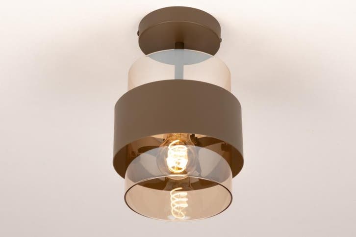 Rietveld Plafondlampen - Bruin - Glas, Metaal, Huis en Inrichting, Lampen | Plafondlampen, Verzenden