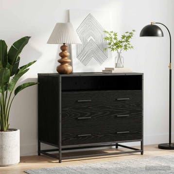 vidaXL Ladenkast 3-Lade Zwart eiken 70 x 41 x 70 cm Bewerkt, Kinderen en Baby's, Verzenden, Nieuw