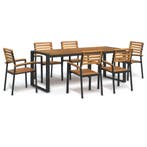 vidaXL 7-delige Tuinset massief acaciahout en metaal, Tuin en Terras, Tuinsets en Loungesets, 6 zitplaatsen, Nieuw, Tuinset, Verzenden