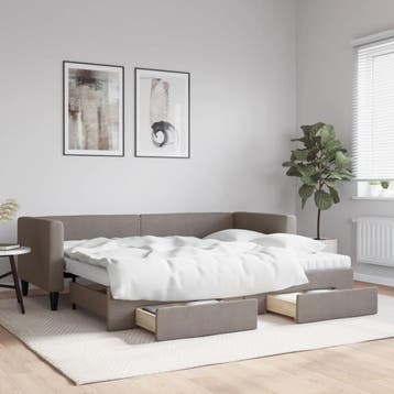 vidaXL Slaapbank met onderschuifbed en lades 80x200 cm stof, Eenpersoons, Verzenden, Nieuw, 80 cm