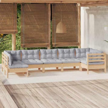 vidaXL 7-delige Loungeset met grijze kussens grenenhout, Verzenden, Nieuw, 7 zitplaatsen, Loungeset