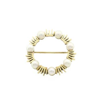 Gouden broche met parel, Sieraden, Tassen en Uiterlijk, Broches, Gebruikt, Ophalen of Verzenden, Met edelsteen, Goud
