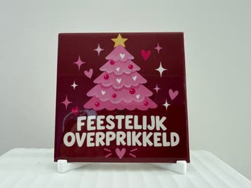 Tegeltje ‘Feestelijk overprikkeld’ inclusief standaard, Nieuw, Ophalen of Verzenden, Tegeltje, Steen/keramiek