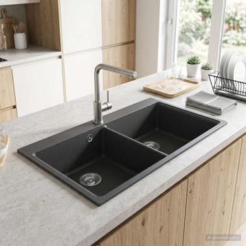 vidaXL Keuken Wasbak Dubbele Wasbak Graniet 86 x 51 x 30 cm, Verzenden, Nieuw
