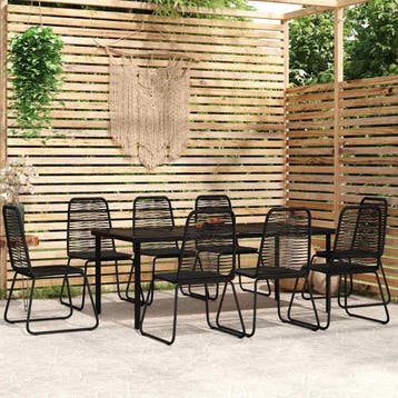 vidaXL 9-delige Tuinset zwart, Verzenden, Nieuw, 8 zitplaatsen, Rvs