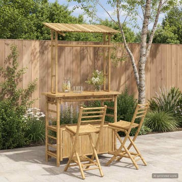 vidaXL Buitenbartafel en krukken 3 st Naturel Bamboe, Verzenden, Nieuw, Hout, 3 zitplaatsen