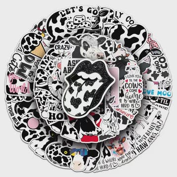 50x Trendy Cartoon Koe Stickers - Zwart-Wit Dierenprint Deca