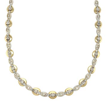 Bicolour gouden choker met diamant 44 cm 18 krt, Sieraden, Tassen en Uiterlijk, Kettingen, Verzenden, Zo goed als nieuw, Goud