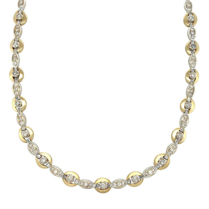 Bicolour gouden choker met diamant 44 cm 18 krt, Sieraden, Tassen en Uiterlijk, Kettingen, Goud, Zo goed als nieuw, Verzenden