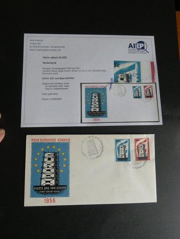 Nederland 1956 - FDC Europazegels met plaatfout en Befund, Gestempeld