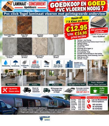 Goedkoop en Goed Pvc click nodig ? 7 X kleur v.a €12,95p/m2, Bruin, 75 m² of meer, Pvc click tegel model , Nieuw