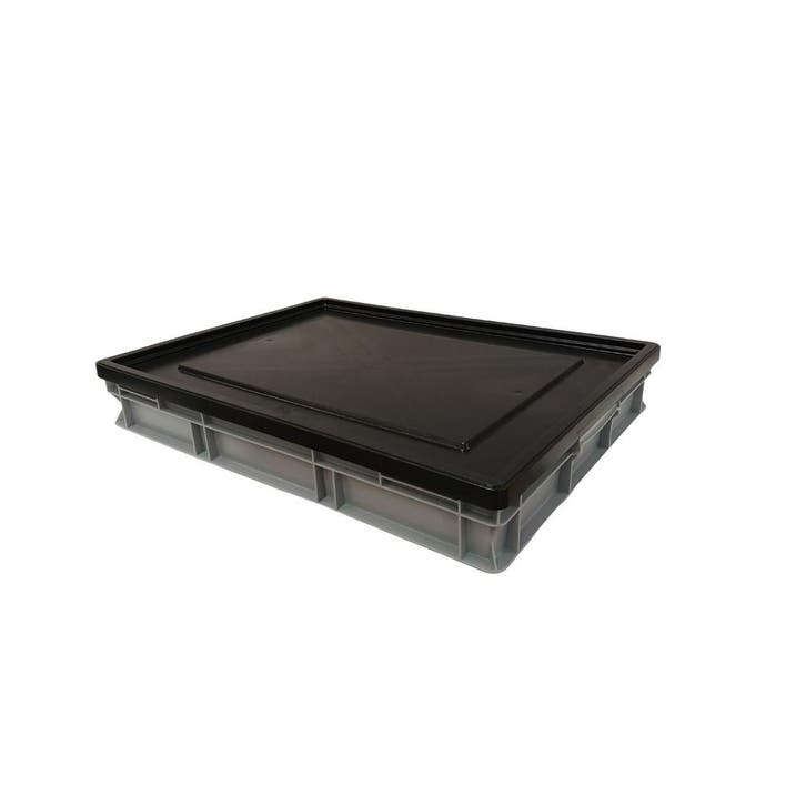 Stapelbak 800x600x120 mm, euronorm, met oplegdeksel, grijs, Zakelijke goederen, Kantoor en Winkelinrichting | Magazijn, Stelling en Opslag