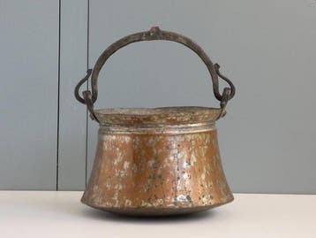 Pan - Antieke Koperen Ketel met Hengsel - Koper, IJzer, Tin