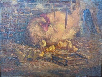 J. W. van Trirum (1924-2011) - Kip met kuikens