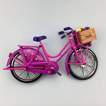 Miniatuur fiets roze met tulpen 23 x 13 cm, Ophalen of Verzenden, Nieuw
