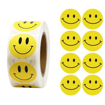 Emoji / Smiley Stickers Op Rol - 25 mm - Geel - 500 Stuks -, Verzenden, Nieuw