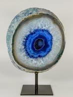 Rare Blue Agate - rock crystal geode on stand Geode -