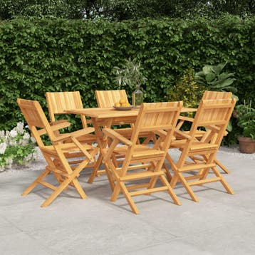 vidaXL 7-delige Tuinset massief teakhout, Verzenden, 6 zitplaatsen, Nieuw, Tuinset