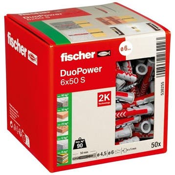 Universele plug met schroef | Fischer DuoPower | 50 stuks, Verzenden, Nieuw