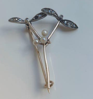 Broche - 18 karaat Platina, Diamant, Geel goud Diamant