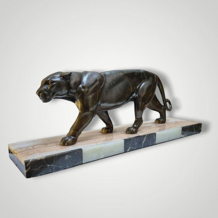 Alexandre Ouline - sculptuur, Panthère - 50 cm - Metaal,, Antiek en Kunst, Antiek | Meubels | Stoelen en Banken