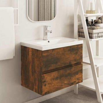 vidaXL Wastafelkast 60x38,5x45 cm bewerkt hout gerookt, Verzenden, Nieuw, Wastafelkast, Minder dan 100 cm