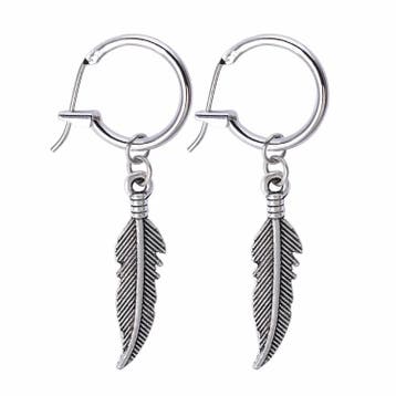 Fako Bijoux - Oorringen Met Veer - RVS - Stainless Steel -, Verzenden, Nieuw
