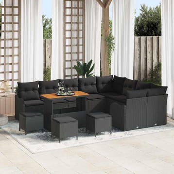 vidaXL Tuin Sofa Set 13 st 12-Aantal zitplaatsen Zwart, Verzenden, Nieuw, Rotan, 3 zitplaatsen