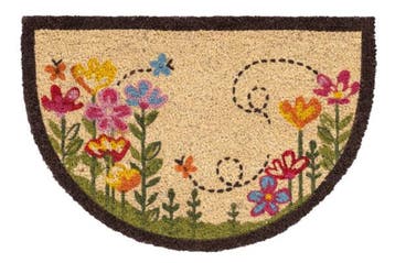 Kokos deurmat bloemen half rond  40x60 cm, Verzenden, Nieuw