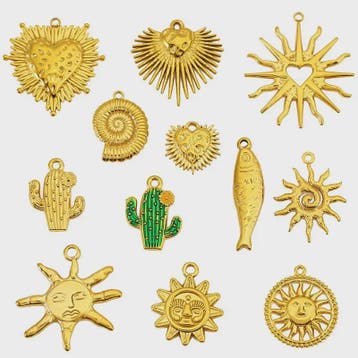 Set van 4 Gouden Bedeltjes: Zon, Hart, Schelp, Vis & Cactus, Verzenden, Nieuw