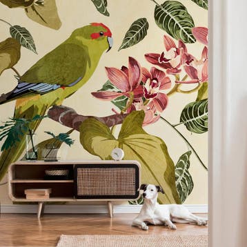 Profhome 382441-GU Fotobehang vogel patroon mat groen beige, Verzenden