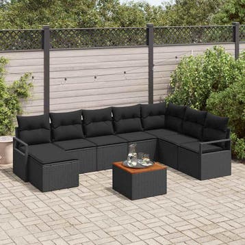 vidaXL Tuinbankenset 9 st Zwart poly rattan, Tuin en Terras, Tuinsets en Loungesets, Verzenden, Nieuw, Rotan, Meer dan 8 zitplaatsen