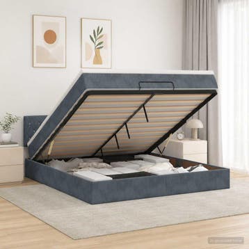 vidaXL Ottoman bed met matras Donkergrijs 160 x 200 cm, Verzenden, Nieuw, Tweepersoons, Stof