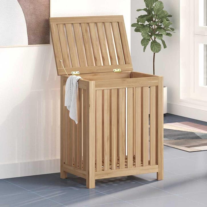 vidaXL Wasmand 50x35x60 cm massief teakhout, Tuin en Terras, Droogmolens en Wasrekken, Nieuw, Verzenden