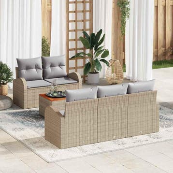 vidaXL Tuinbankenset 6 st Beige en Licht Grijs poly rattan, Verzenden, Nieuw, Rotan, 6 zitplaatsen