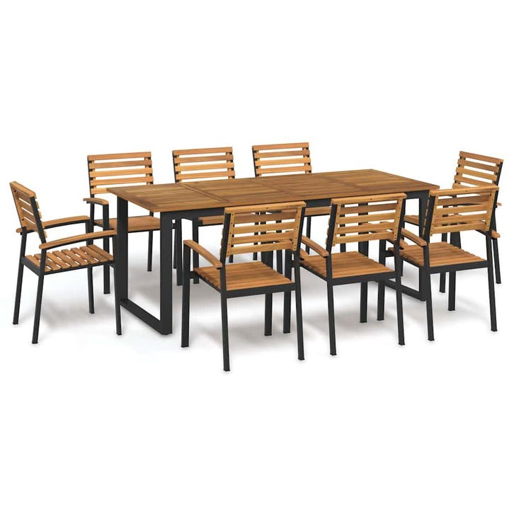 vidaXL 9-delige Tuinset massief acaciahout en metaal, Tuin en Terras, Tuinsets en Loungesets, Tuinset, Nieuw, 8 zitplaatsen, Hardhout