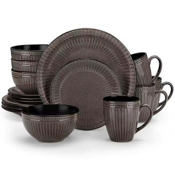16-delige Grijs Bruin Reliëf Keramische Serviesset - Servies, Verzenden, Nieuw, Keramiek, Compleet servies