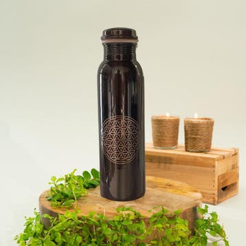 Puur koperen waterfles flower of life antique ± 950 ml (320, Ophalen of Verzenden, Nieuw