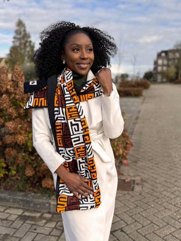 Warme Afrikaanse print sjaal Unisex - Smal model - Bruin Kub, Kleding | Dames, Mutsen, Sjaals en Handschoenen, Ophalen of Verzenden