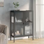 vidaXL Dressoir 75x35x105 cm glas en staal zwart, Verzenden, Nieuw, 50 tot 100 cm, Metaal