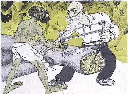 Twee mannen zagen een boom op spotprent (lijst optie), Antiek en Kunst, Kunst | Litho's en Zeefdrukken, Verzenden