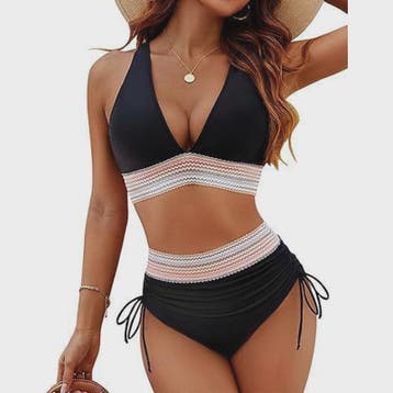 Dames Hoge Taille Bikini Set met Push-Up en Brede Schouderba, Kleding | Dames, Badmode en Zwemkleding, Verzenden, Nieuw