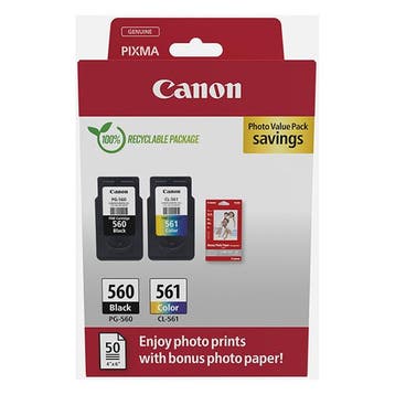 Canon PG-560 / CL-561 photo value pack incl. fotopapier, Verzenden, Nieuw, Cartridge, Canon