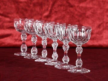 Mooi lot van 6 kristallen Val Saint Lambert glazen, model, Antiek en Kunst